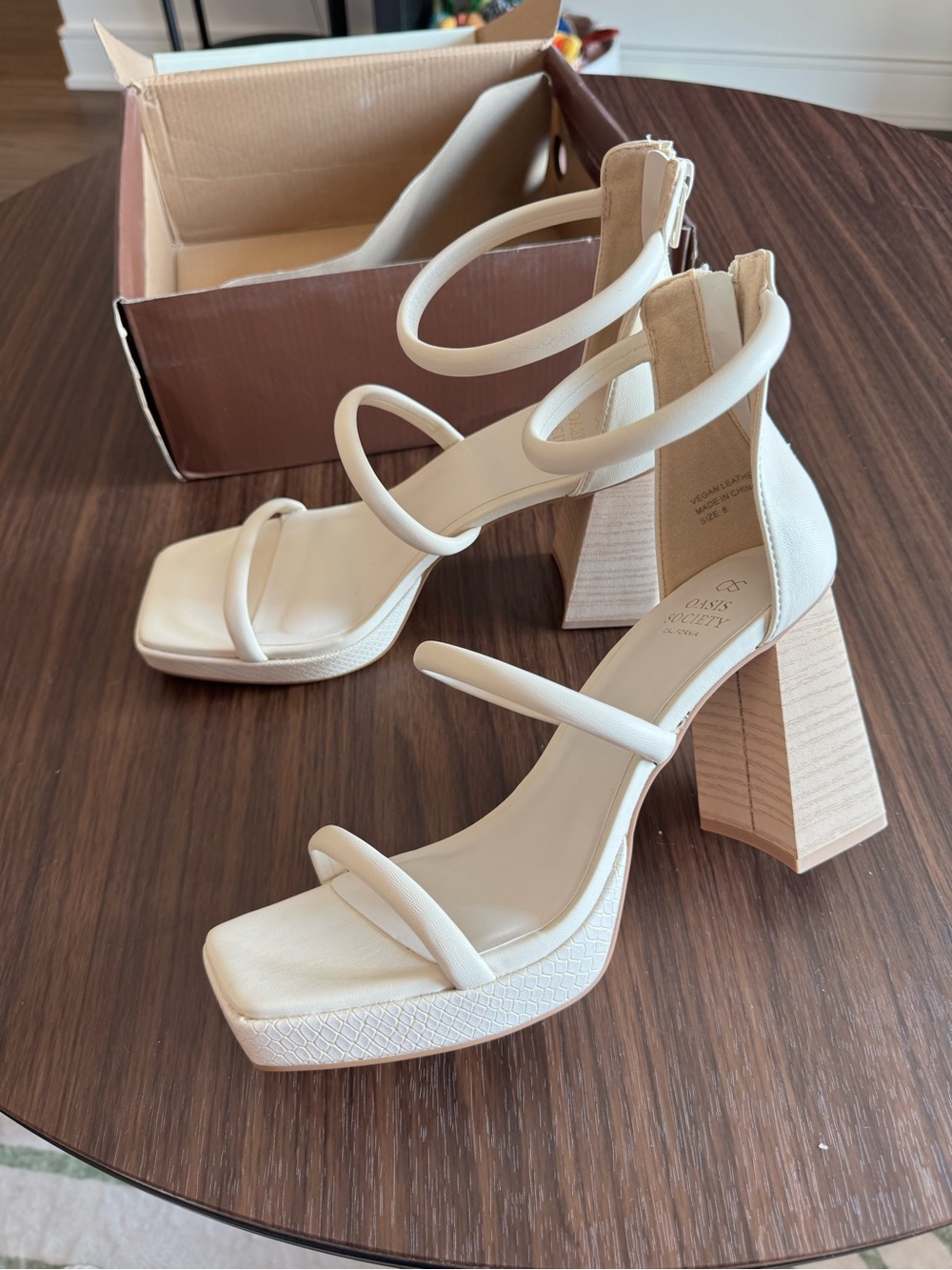 Women's Cream Strappy Block Heel Sandals